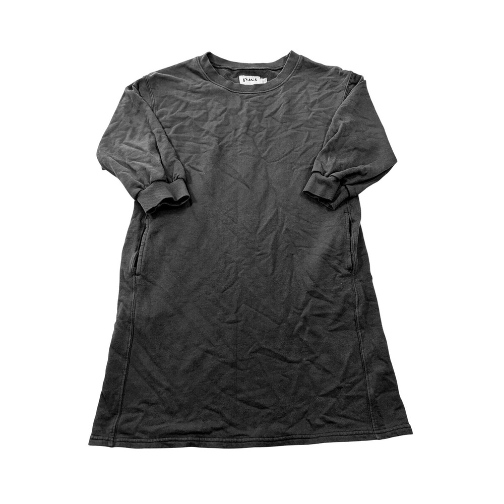 Pact Organic Cotton Sweatshirt Dress Charcoal Gray Pockets Womens Medium M‎